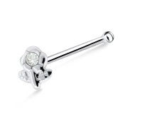 Flower with Leaf Shaped Silver Bone Nose Stud NSKD-369